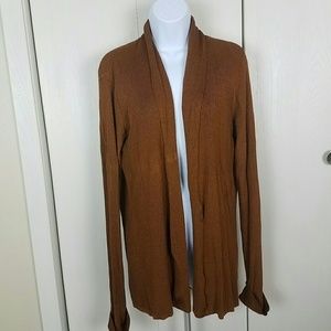 ZARA Long Ribbed Brown Open Front Shawl Cardigan